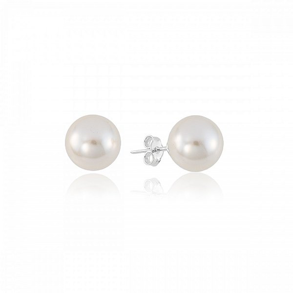 Brinco Pérola Grande Sintética em Prata 925 Clássico Glow Pearl