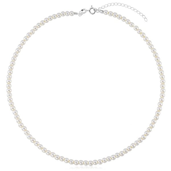 Choker de Pérolas 4mm Sintética em Prata 925 40cm Glow Pearl