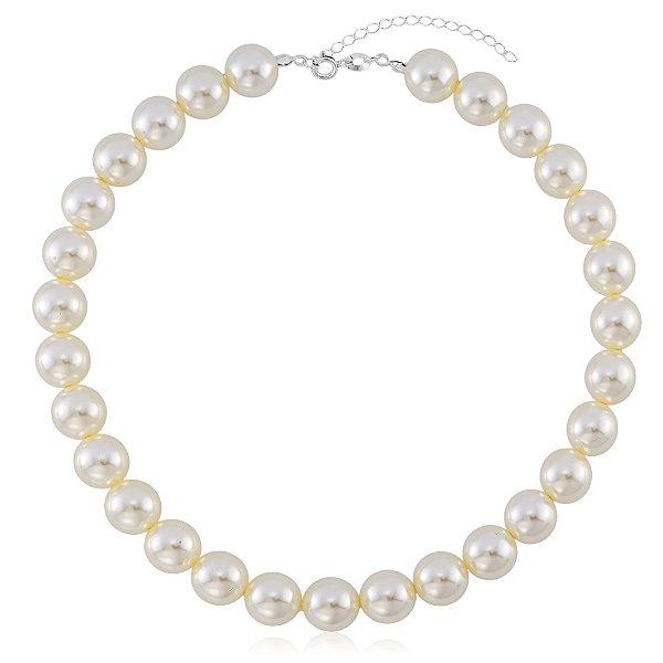 Choker de Pérolas 12mm Sintética Maxi em Prata 925 35cm Glow Pearl