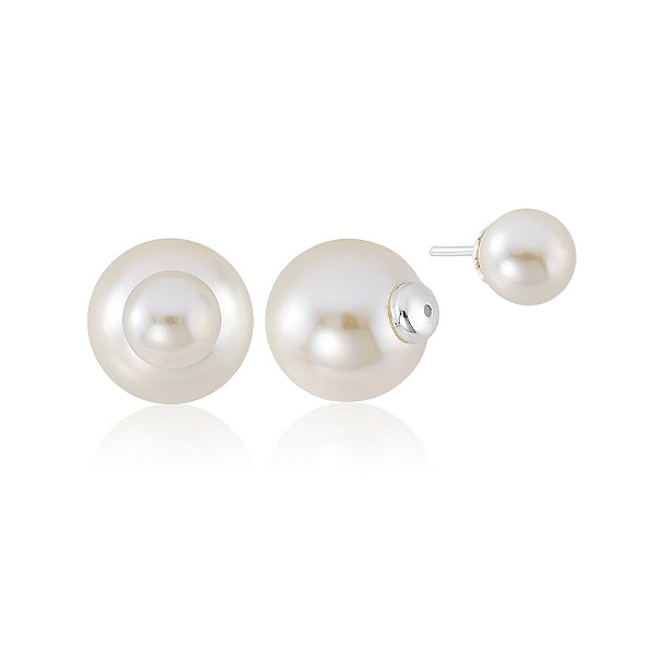 Brinco Pérola Dupla Prata 925 Duo Sculpta