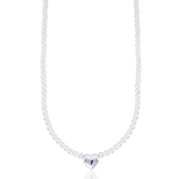 Colar Pérola Shell Gargantilha com Pingente Coração Duplo Prata 925 Glow Pearl