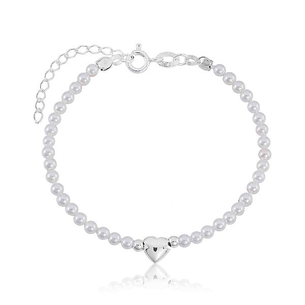 Pulseira Pérolas Shell e Coração Duplo em Prata 925 Glow Pearl