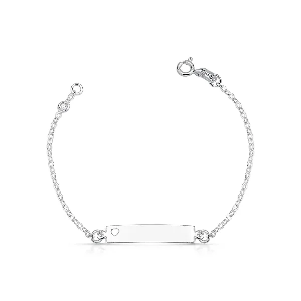 Pulseira Infantil Chapinha Coração Vazado Prata 925 Luz de Infância