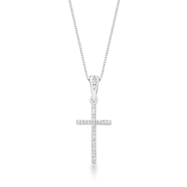 Colar com Cruz Cravejada Prata 925 Feminino Sagrado