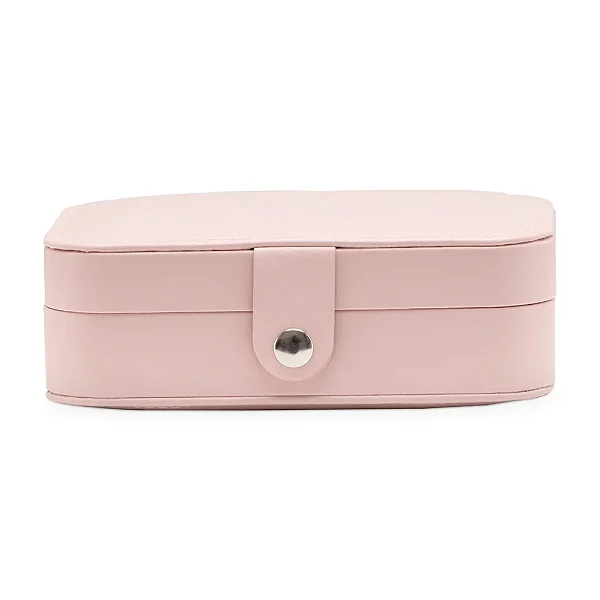 Porta Joias Portátil em Couro Sintético 16x11x5cm Compartimentos Forro Aveludado