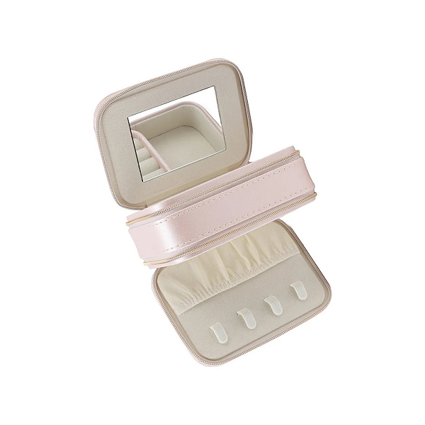 Porta Jóias com Espelho e Duas Camadas em Couro 11,5x8,5x5,5