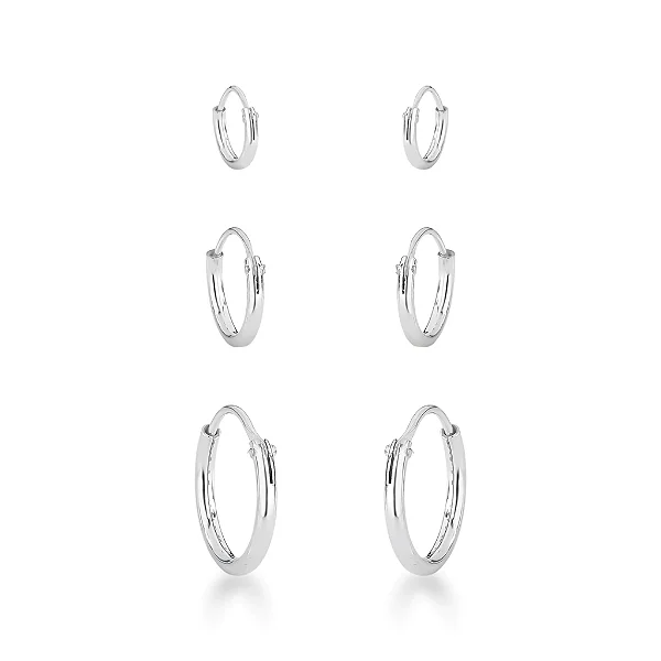 Kit Trio Argolas Prata 925 Pequena Média Grande Feminina Pure