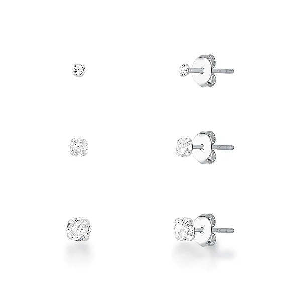Trio de Brincos Ponto de Luz Cristal Prata 925 Aurora