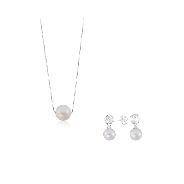 Kit Glow Pearl – Gargantilha Pérola Shell + Brinco Pérola & Zircônia em Prata 925