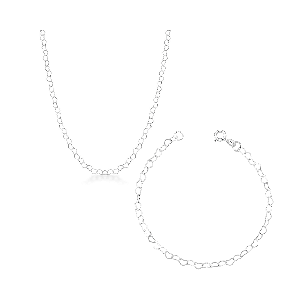 Kit Love Clássica – Corrente Elo Coração + Pulseira Elo Coração em Prata 925