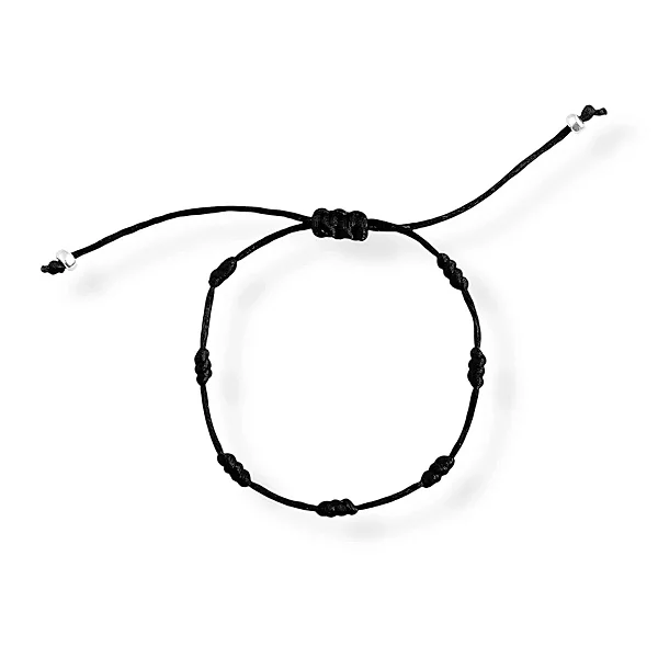 Pulseira 7 Nós da Proteção Mau Olhado Preta com Duas Bolinhas em Prata 925 Escudo Invisível