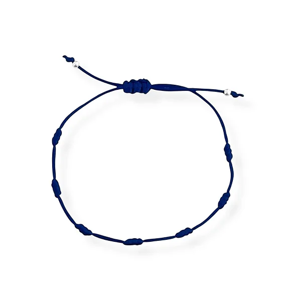 Pulseira 7 Nós da Intuição Azul Escura Bolinhas em Prata 925 Escudo Invisível