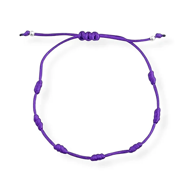 Pulseira 7 Nós da Sabedoria Roxa Bolinhas em Prata 925 Escudo Invisível