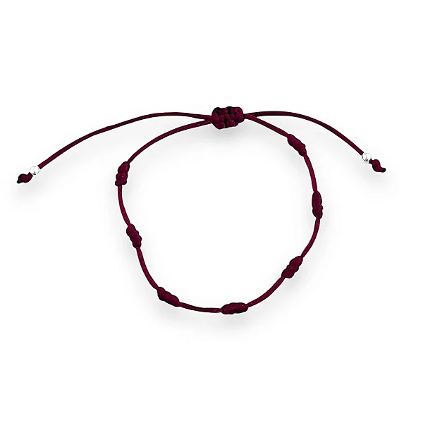 Pulseira 7 Nós da Proteção Kabbalah Vinho Bolinhas em Prata 925 Escudo Invisível