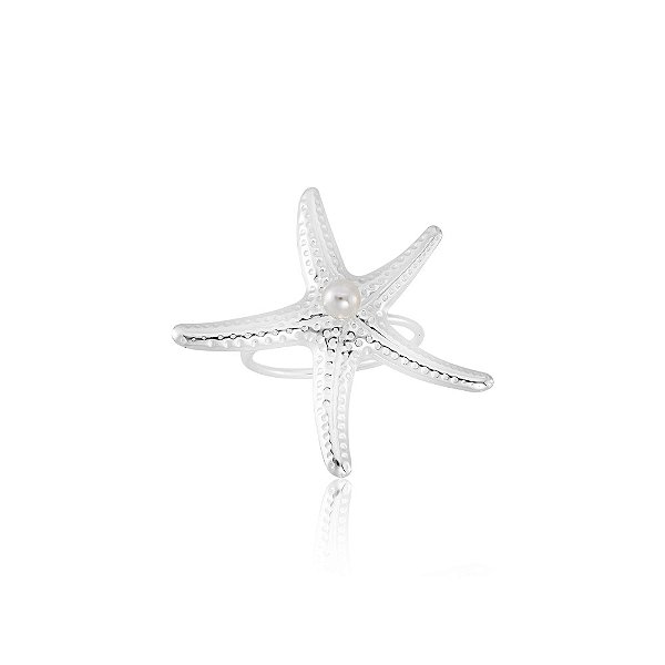 Anel Regulável Estrela do Mar e Pérola Prata 925 Coleção Lua do Mar