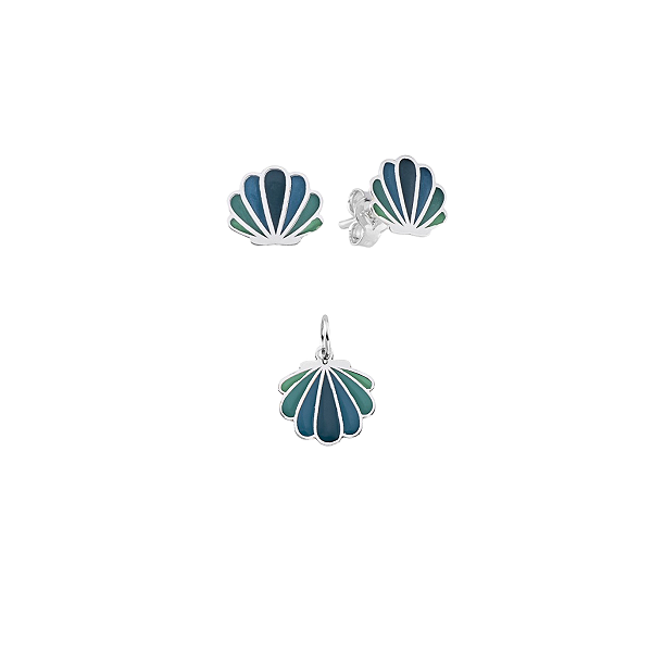 Brinco e Pingente Concha Degradê Prata 925 Coleção Lua do Mar