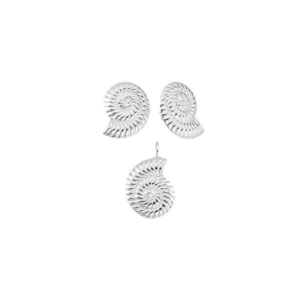 Brinco e Pingente Caracol Prata 925 Coleção Lua do Mar