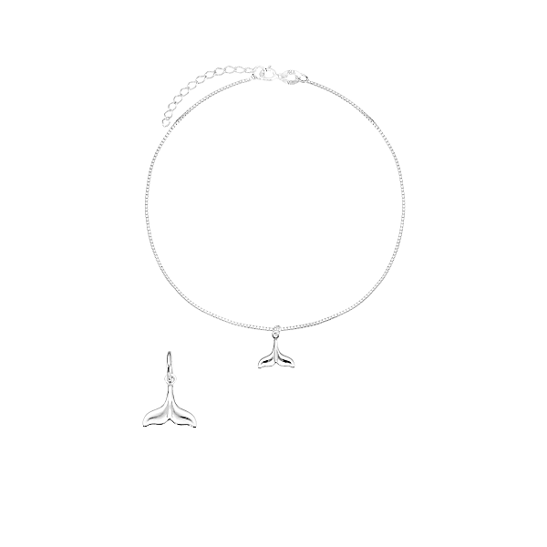 Tornozeleira e Pingente Sereia Prata 925 Coleção Lua do Mar