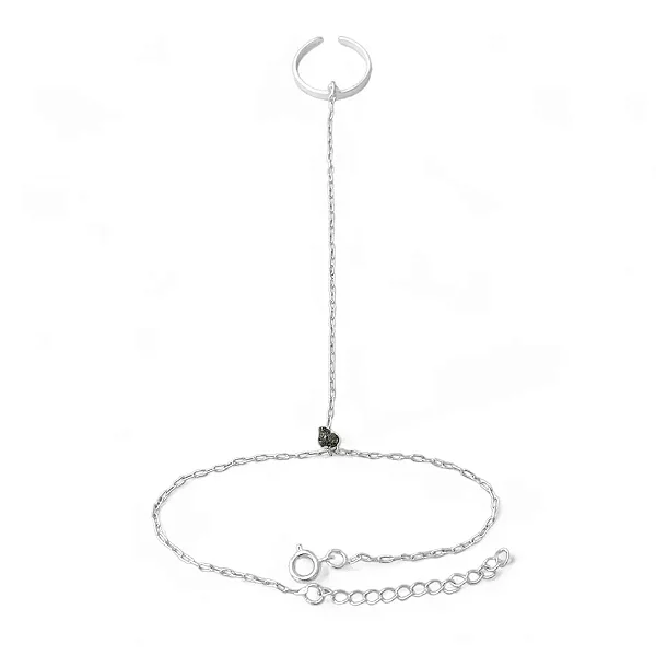 Pulseira de Mão Pirita Natural com Anel Ajustável Prata 925