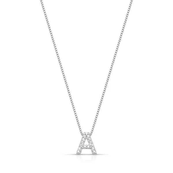 Colar Letra Inicial "A" Cravejada 40cm Prata 925 Brilliance