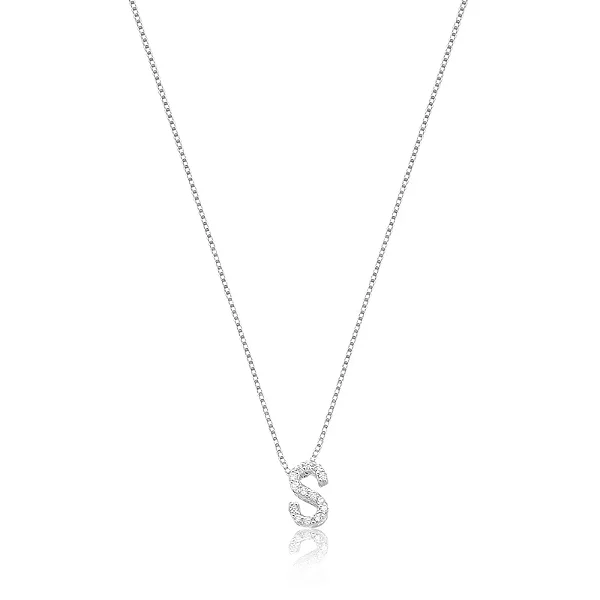 Colar Letra Inicial "S" Cravejada 40cm Prata 925 Brilliance