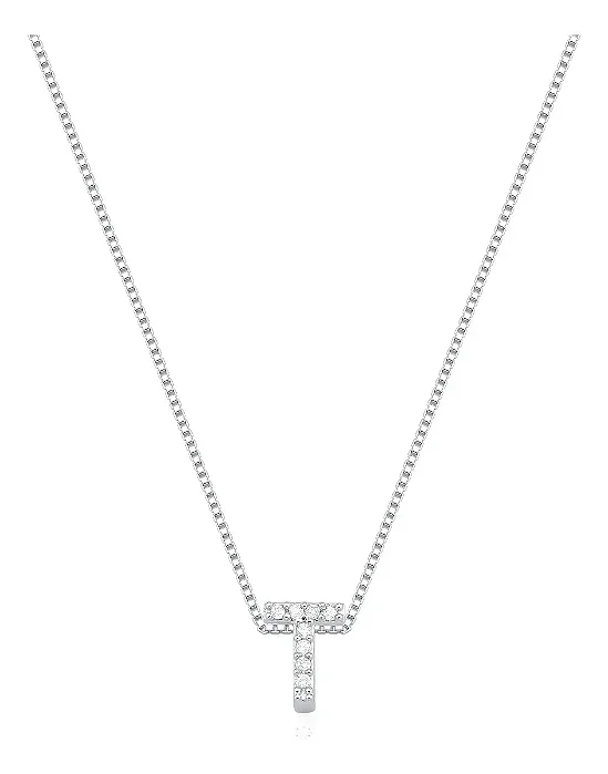 Colar Letra Inicial "T" Cravejada 40cm Prata 925 Brilliance