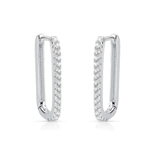 Brinco Argola Retângulo Cravejado 20mm Prata 925 Feminino Brilliance