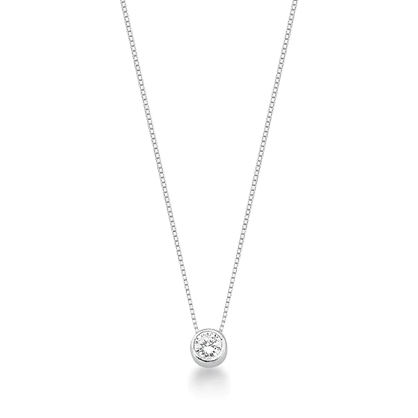 Colar Gargantilha Ponto de Luz Cristal 40cm Prata 925 Clássica