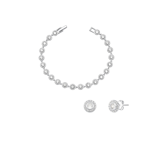 Conjunto Kit Luxo Riviera Angelic Prata 925 Pulseira e Brinco Cravejado