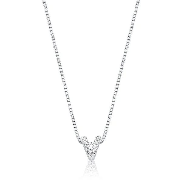 Colar Letra Inicial "V" Cravejada 40cm Prata 925 Brilliance