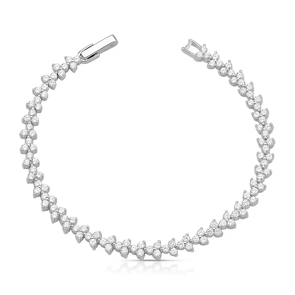 Pulseira Riviera Trinity Cravejada Luxo Prata 925 Feminina 18cm Brilliance