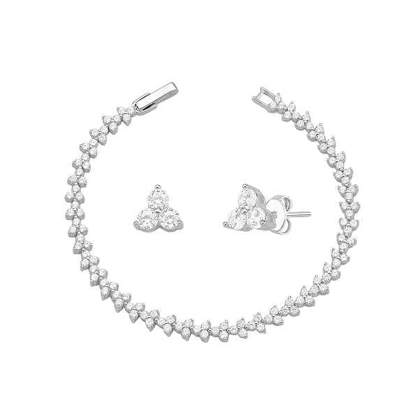 Kit Pulseira Riviera Trinity + Brinco Trinity Cravejado Prata 925 Feminino