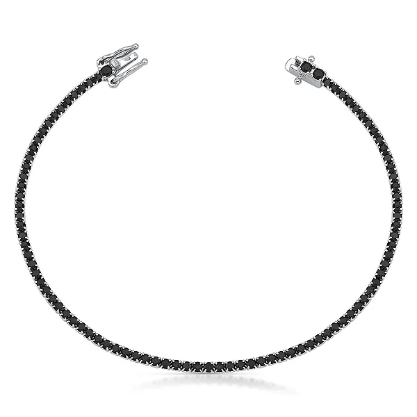 Pulseira Riviera Zircônia Negra Prata 925 2,1mm Unissex 18cm
