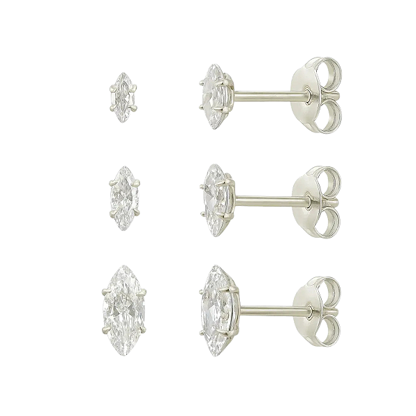 Trio de Brincos Navete 3mm 4mm 5mm Zircônia em Prata 925 Aurora