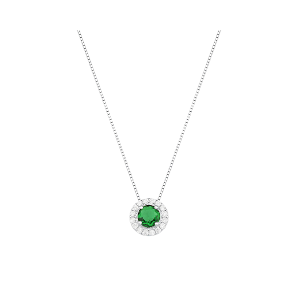 Colar Gargantilha Ponto de Luz Cravejado Redondo 45cm Esmeralda Prata 925 Lume