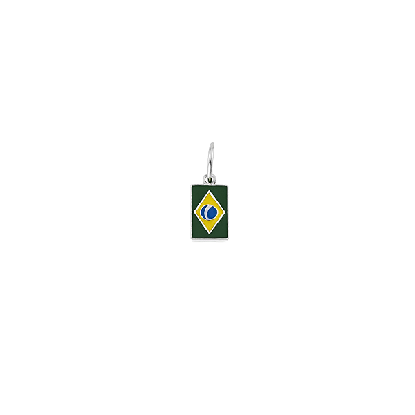Pingente Bandeira do Brasil em Prata 925 com Resina Colorida