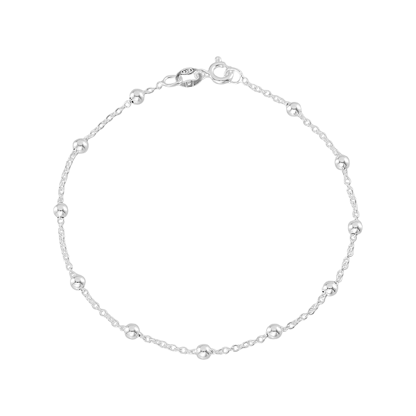 Pulseira Cadeado com 11 bolinhas 3mm em Prata 925 Unissex 18cm Clássica