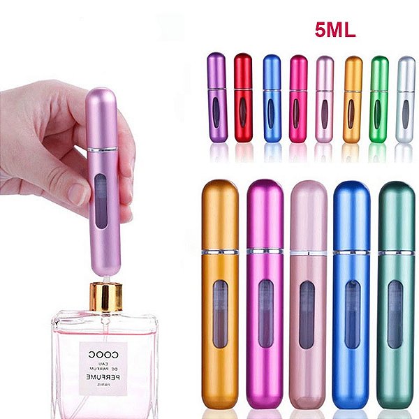 Porta Perfume Recarregável Mini Frasco 5ml Bolsa Viagem Bolso Mochila 1 unidade cor sortida estojo mala viajem atomizador frasquinho perfumes atacado portátil escola faculdade trabalho academia spray