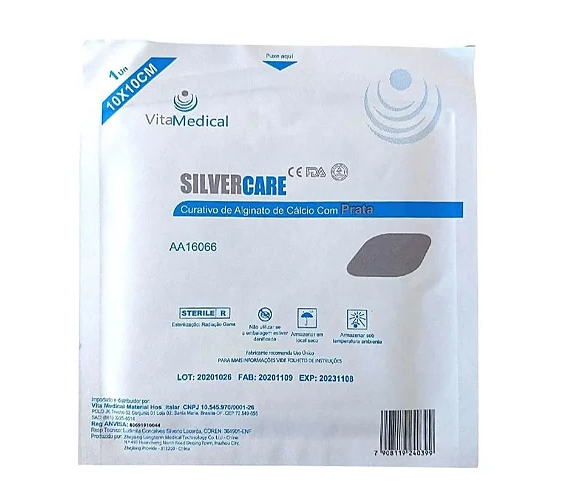 Curativo de Alginato de Cálcio e Prata Silvercare - Vita Medical - 10cm x 10cm Unidade