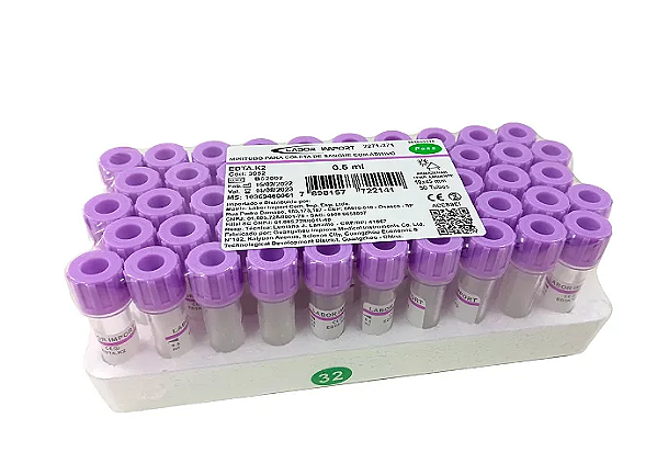 Mini Tubo EDTA K2 0.5ml - Labor Import - C/ 50 Unidades