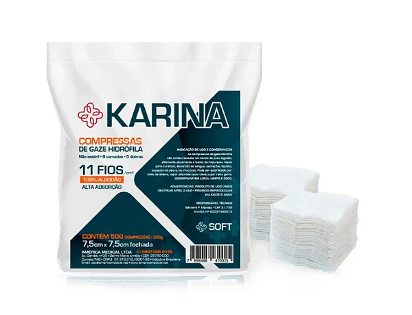 Compressa De Gaze N/Estéril 11 Fios - Karina - C/500