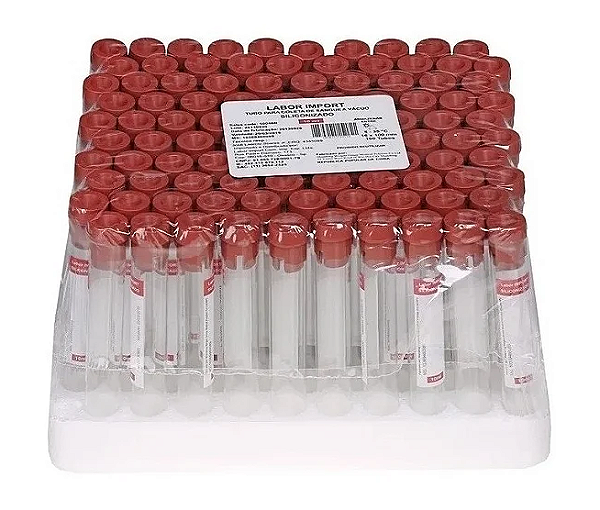 Tubo Siliconizado Seco a Vácuo Labor Import - C/ 100 Unid - Plástico 10ml