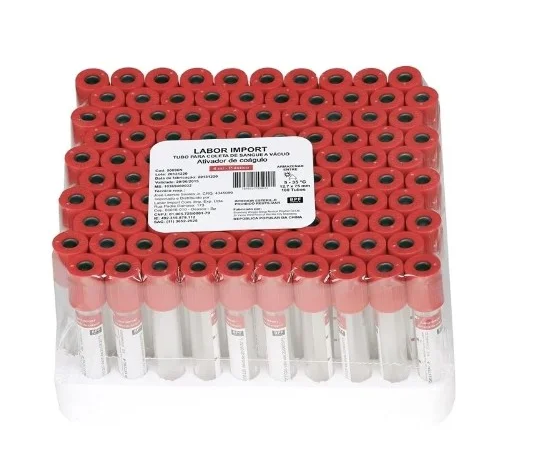 Tubo Siliconizado Seco a Vácuo Labor Import - C/ 100 Unid - Plástico 4ml