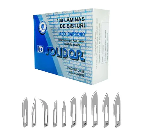Lâminas de Bisturi Aço Carbono Nº 22 C/ 100 Unid - Solidor