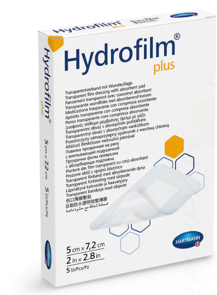 Curativo Filme Trasparente Acrilato Estéril - Hartmann - 5cm x 7,2cm Hydrofilm Plus / Unid