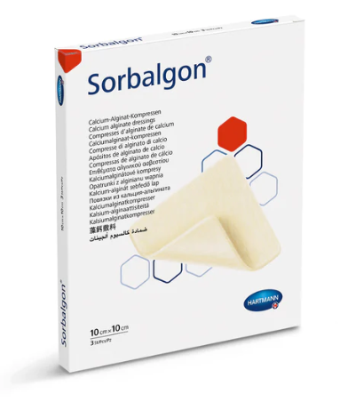 Curativo e Fibras de alginato de cálcio - Hartmann - 10cm x 10cm Sorbalgon Unid