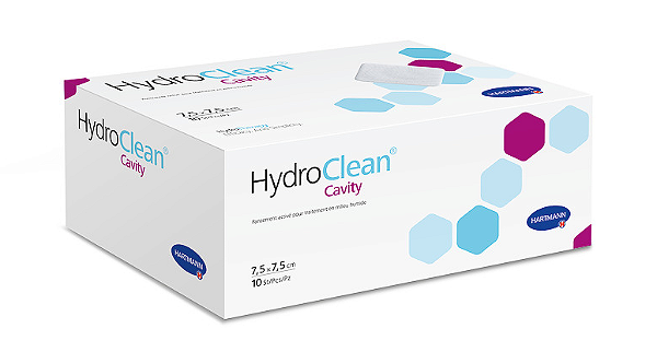 Curativo Hidro - Responsivo PHMB - Hartmann - 7,5cm x 7,5 cm HydroClean Plus Cavity / UnidDescrição: HydroClean Plus é um curativo hidro-responsivo cujo principal componente é o poliacrilato superabsorvente (SAP) integrado em fibras de celulose. O SAP, a