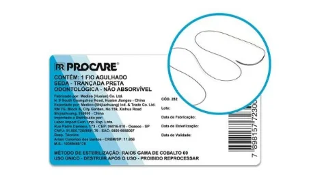 Fio de Sutura Agulhado Não Absorvível Seda Trançada Preta Procare 4/0 - 17mm Cx 24 Un