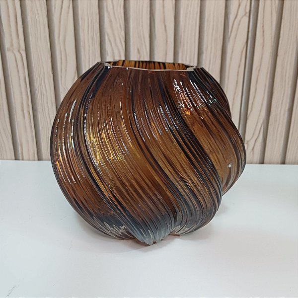 Vaso em Vidro Marrom Redondo Torcido 18cm
