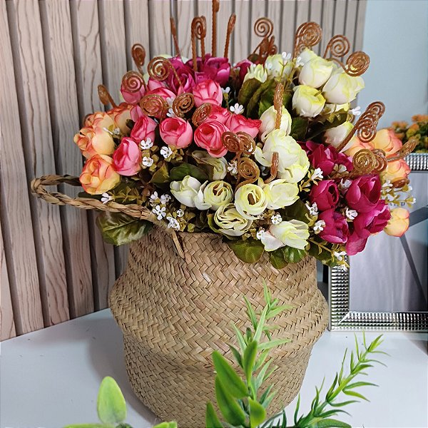 Cesto de Palha Decorativo 20cm com alça